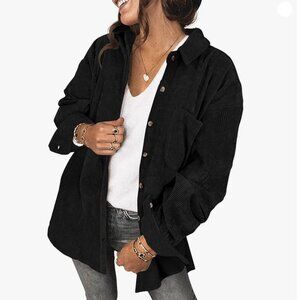 Black Buttoned Corduroy Shirt Jacket